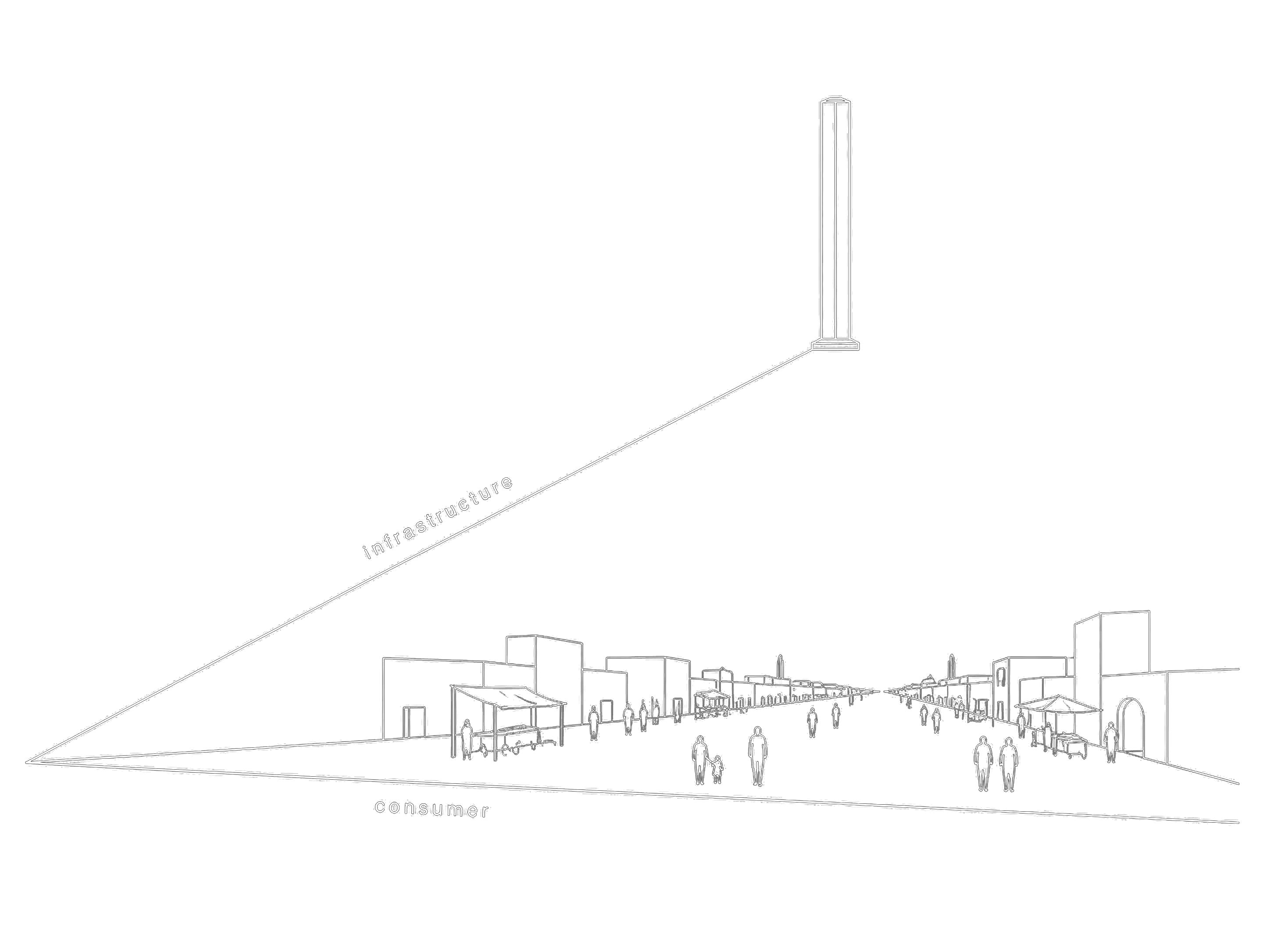 Infrastructure and consumer layers mapped across a long street scene.